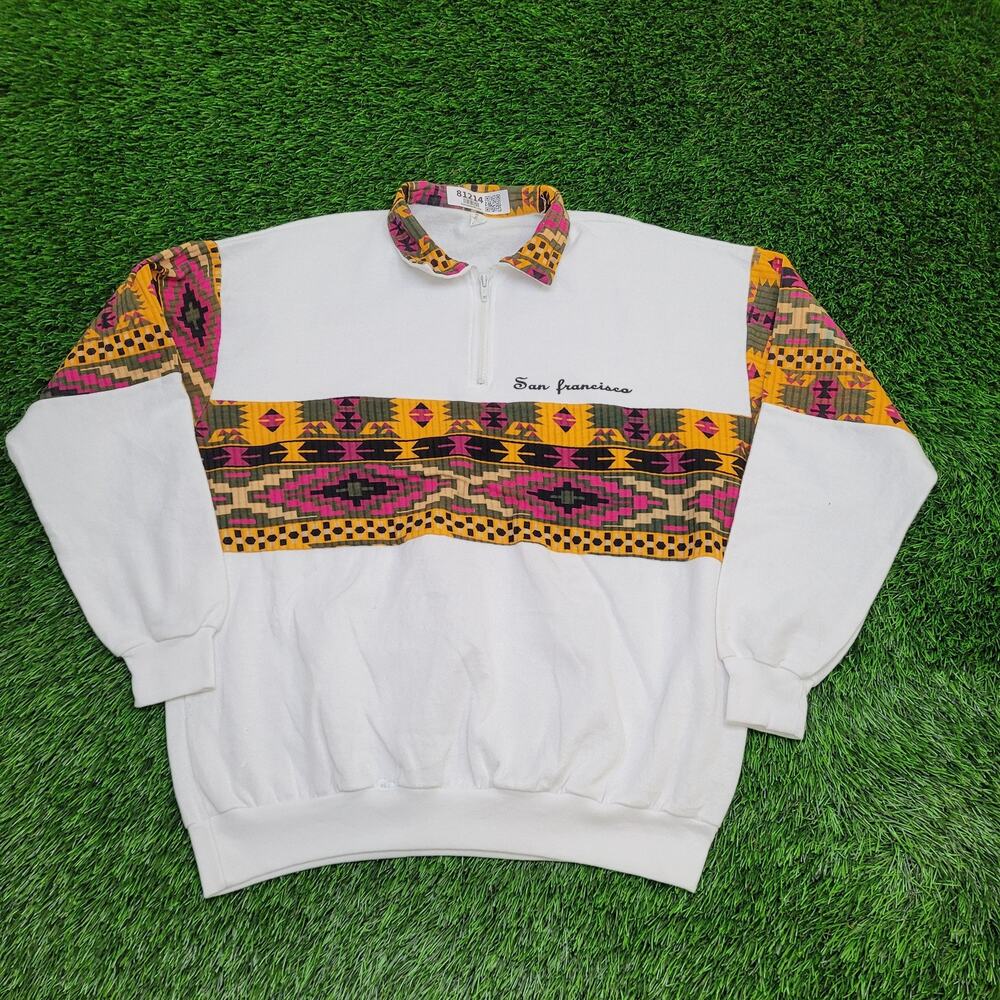 Vintage San-Francisco Tribal Collared Sweatshirt XL 23x28 USA